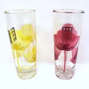 Cerve Poppy Double Shot Glasses Yellow Purple Pair Set Lot Made in Italy 4"